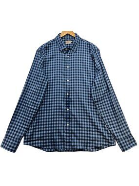 Faherty Men's Cotton Button Down Shirt Long Sleeve Size XL Blue Check Casual